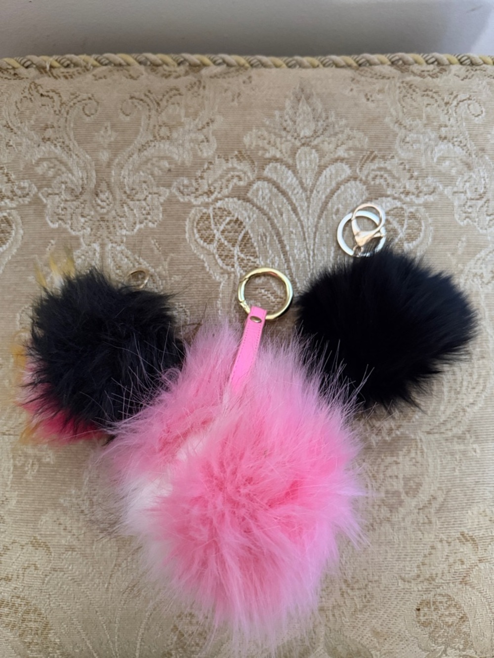 Bundle Of Three Pink Faux Fur Pom Pom Keychain Accessory